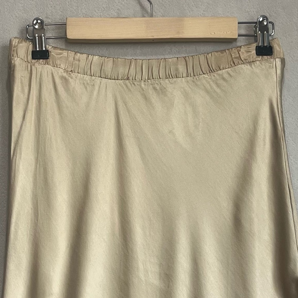 NWT National Ltd Mable Gold Satin Midi Skirt Sz M Bias Cut Elastic Waistband - Picture 3 of 16